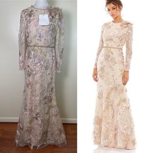 Mac Duggal Floral Embroidered Lace Trumpet Gown Blush Pink Sequin Formal Size 10
